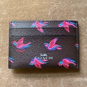 EUC Coach Happy Birds Card Holder Rare‎ F57227 Silver Burgundy Oxblood